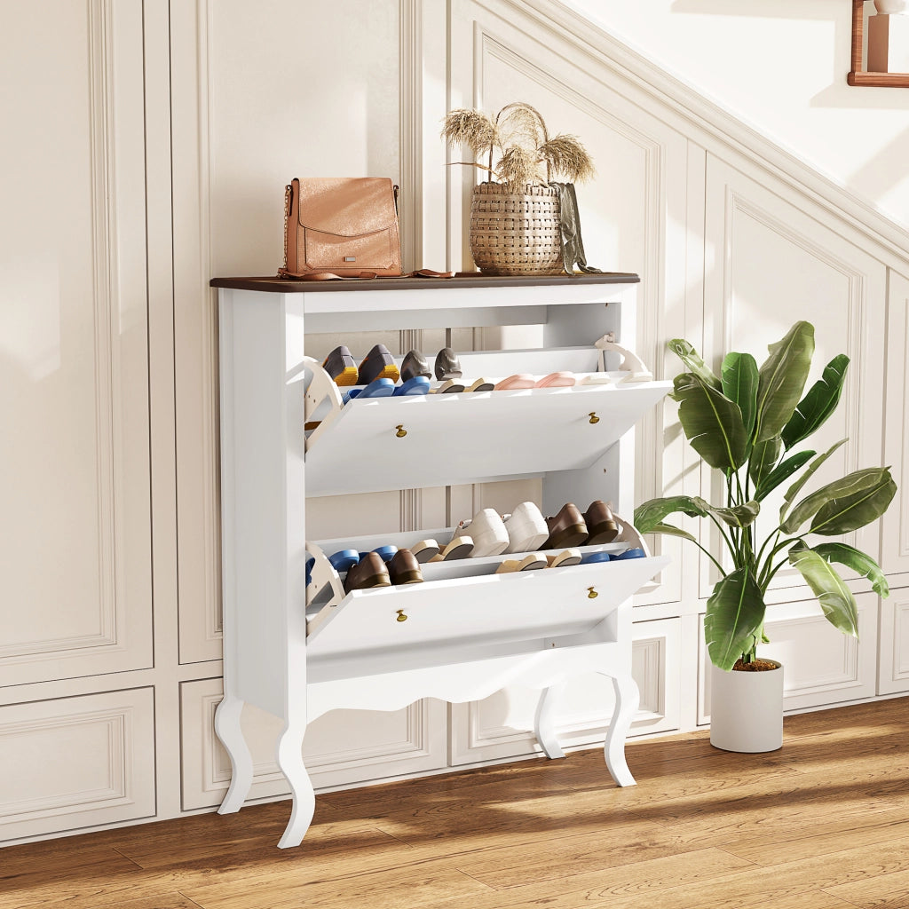 Mobiletto per Scarpe con 2 Ante e Ripiani Aggiustabili ¨C zephmum ¨C 84x29x109 cm Bianco