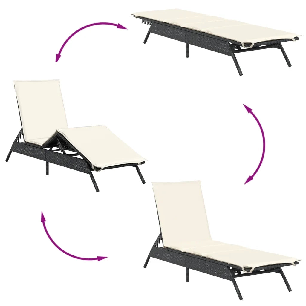 Lettini Prendisole 2 pz | Sdraio da giardino | Lettino da sole con Tavolino Nero in Polyrattan