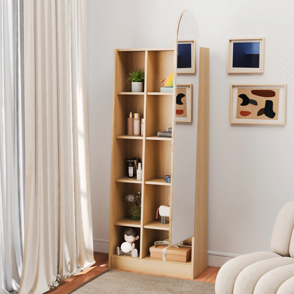 ARMADIO ALTO CON SPECCHIO 165x60x28 cm MDF Naturale