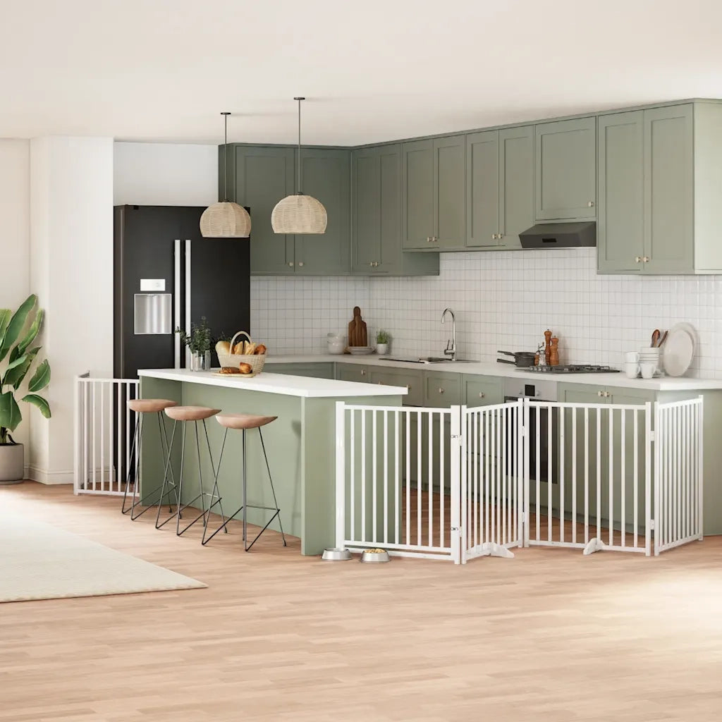 vidaXL Cancello Cani Porta Pieghevole Bianco 12 Pannelli 960 cm Pioppo