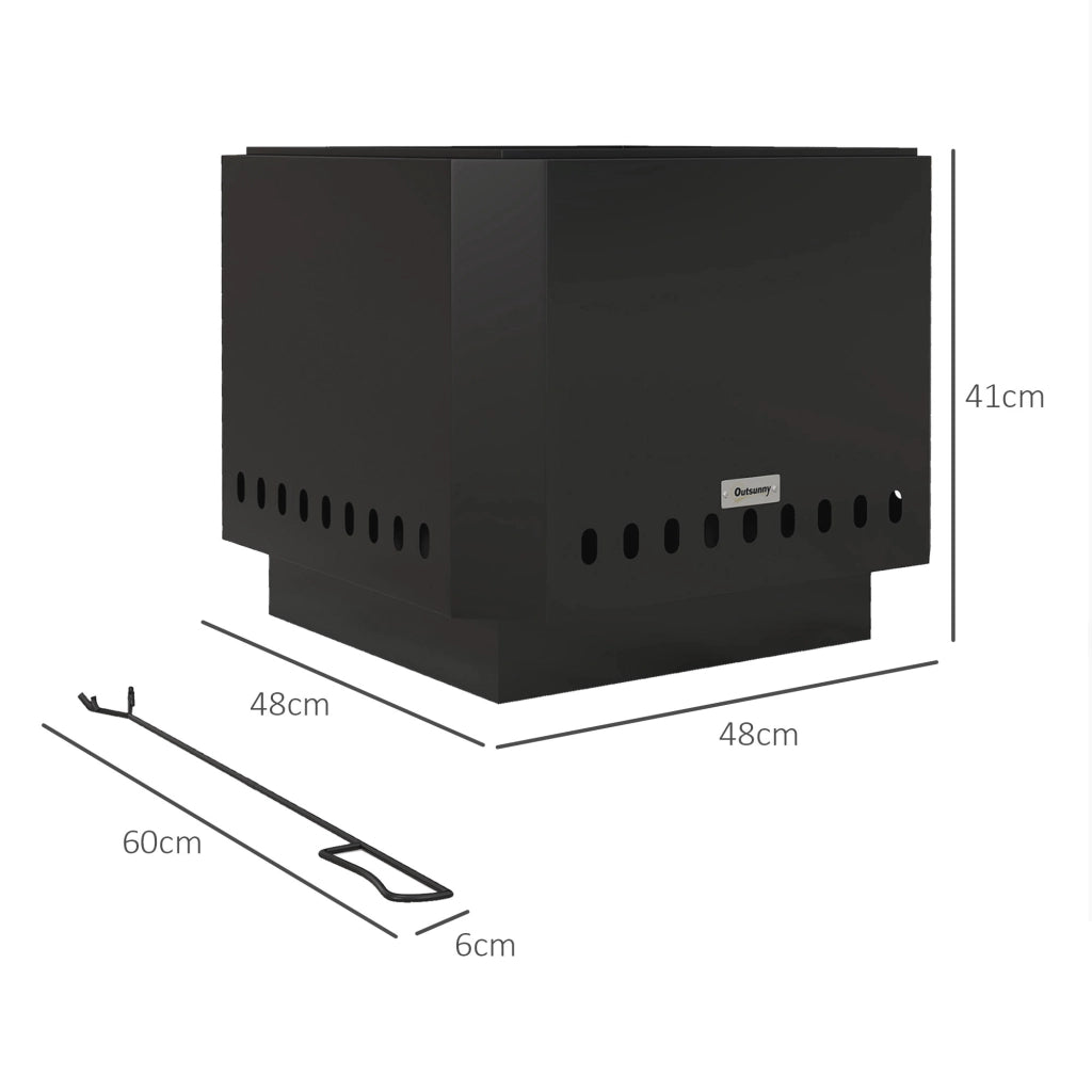 Braciere da Giardino ¨C Xylo ¨C Acciaio Nero con Attizzatoio 48x48x41 cm