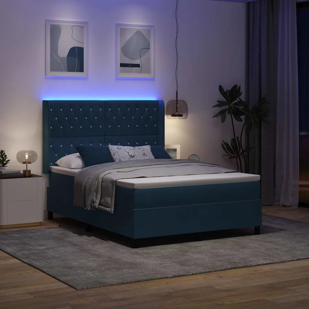 Letto a molle con strisce LED Blu 140 x 200 cm Velluto 3343818