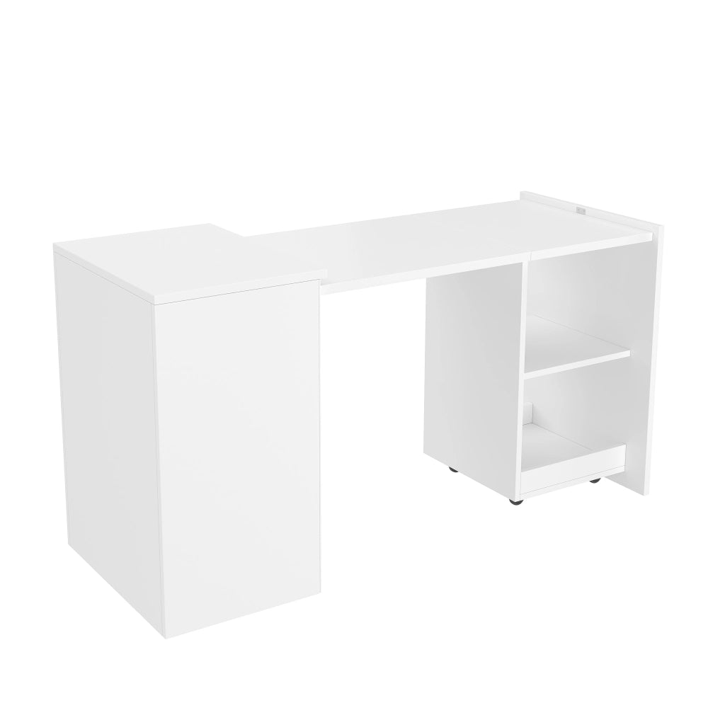 Scrivania Pieghevole Multifunzionale con Armadio ¨C MINIMAL ¨C Legno Bianco, 2 Vani, 126x55x75