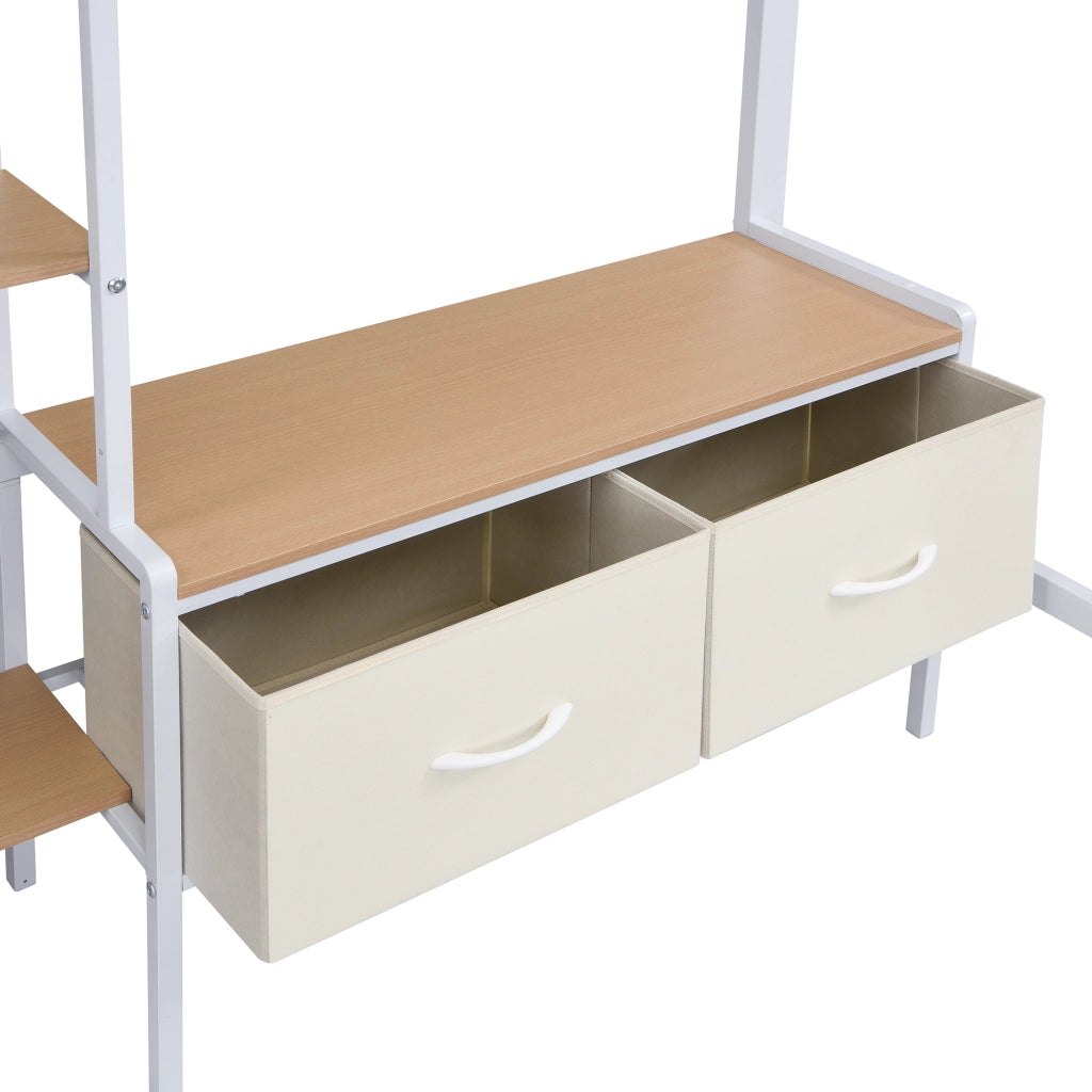 Letto a Soppalco 90x200 cm - Scrivania; Scaffale e 2 Contenitori - Bianco Naturale