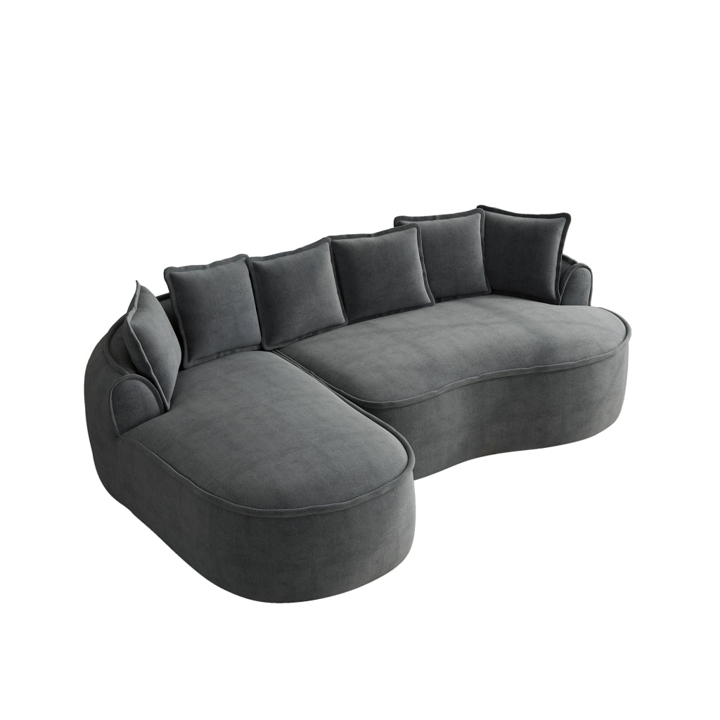 Divano Angolare Modulare con Chaise Longue ¨C MINIMAL ¨C Tessuto Chenille Grigio, Cuscini, Braccioli Larghi