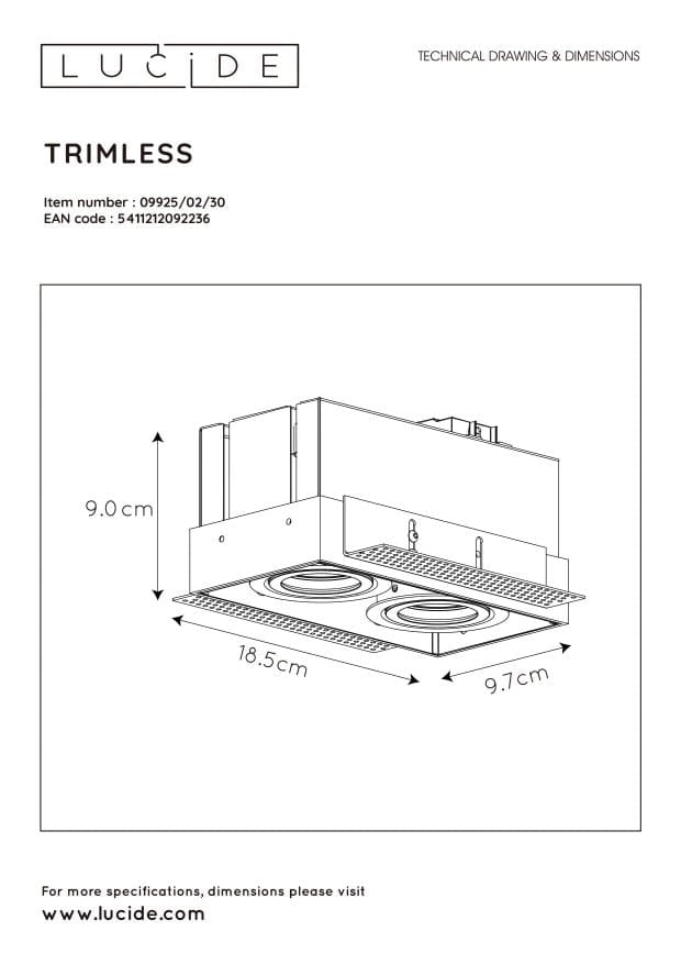 Lucide Trimless faretto incasso rettangolare 2xGU10 nero