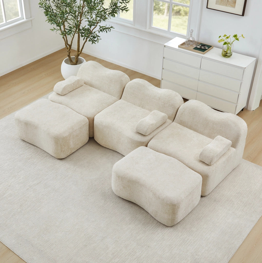Divano angolare modulare a U in velluto; schiuma 32D; beige