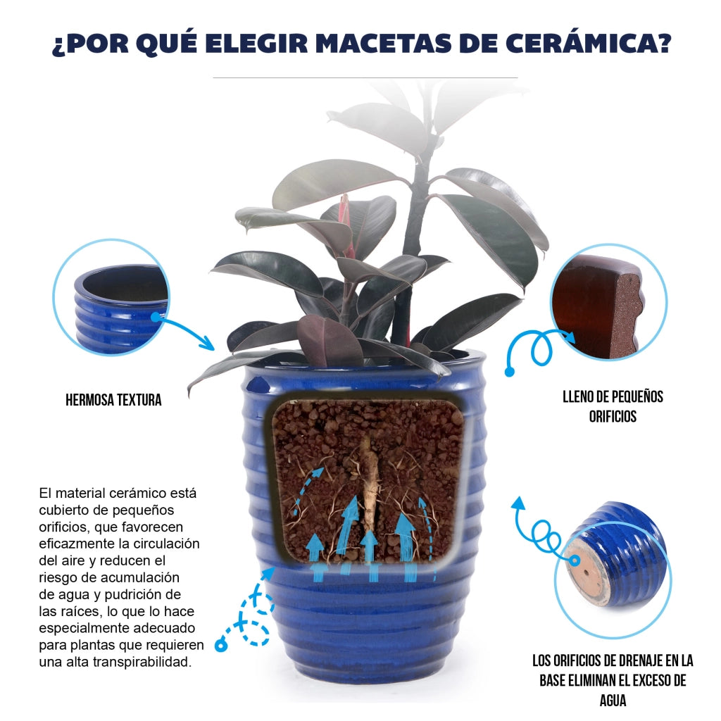 VASO Portapiante in ceramica Ø 42 x H 54 cm Blu zaffiro smaltato