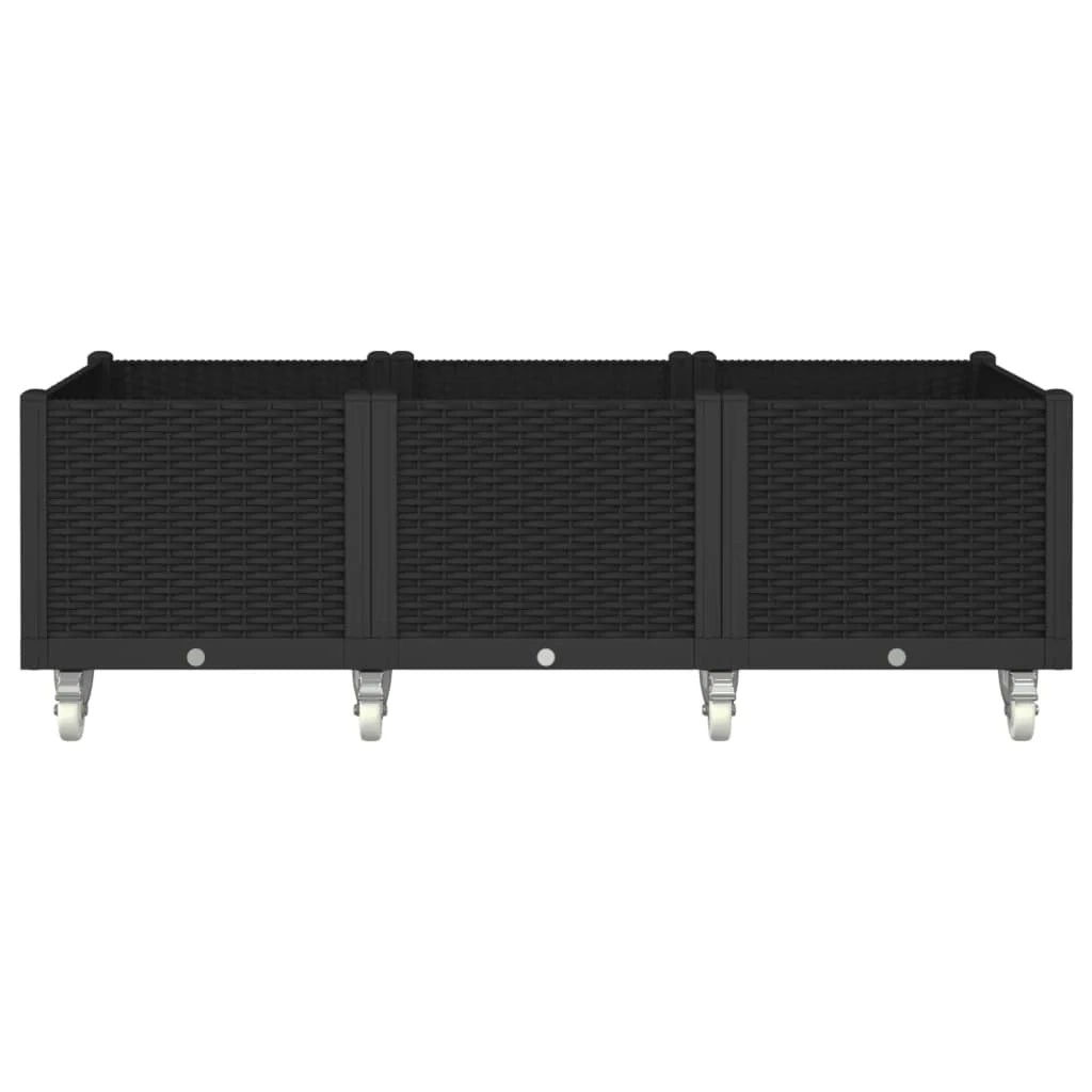Fioriera rialzata per piante fiori patio giardino su ruote 150 x 80 x 54 cm PP nero 02_0038834