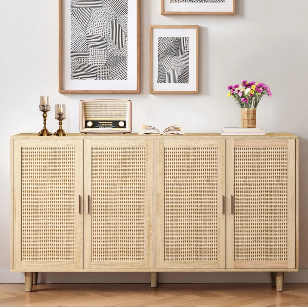 Mobile contenitore a 4 ante in rattan naturale