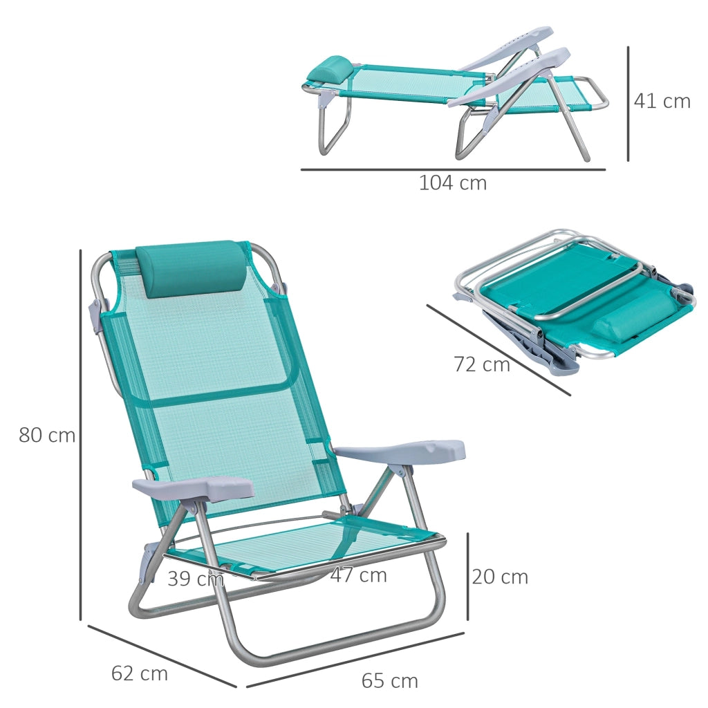 Set 2 Sedie da Campeggio Pieghevoli 62x65x80 cm Reclinabili su 6 Livelli Grigio a Azzurro