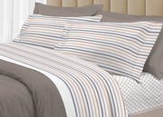 Completo Lenzuola Letto 100% Cotone Italy 3027 Disegno Riga Dots - Matrimoniale - Beige