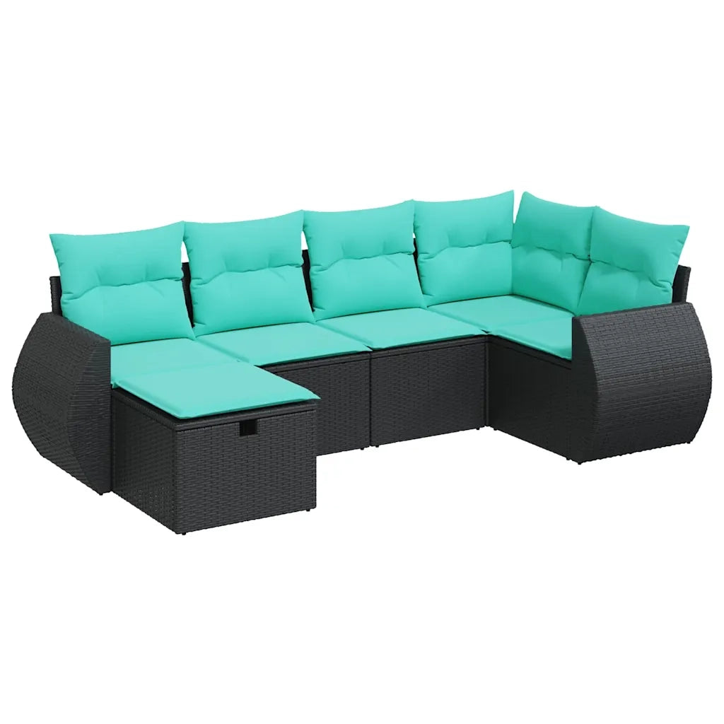 Set Divano da Giardino 6 pz con Cuscini Nero in Polyrattan
