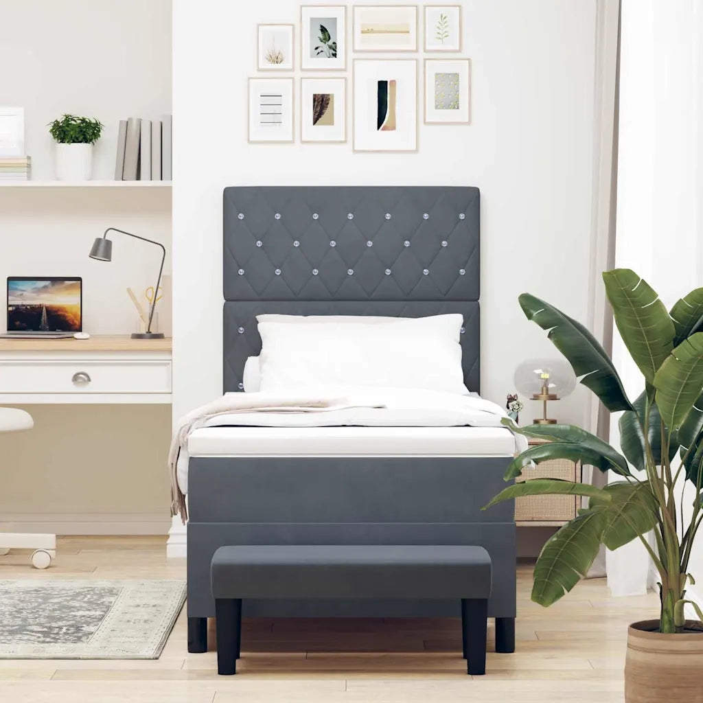 Letto a molle con materasso Grigio scuro 90 x 200 cm Velluto