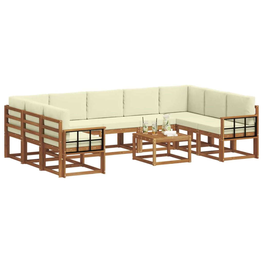 Set di divani da esterno con cuscino 10 pcs Naturale e Crema