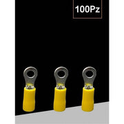 Trade Shop - Set 100 Pz Capicorda Terminale Ad Occhiello Isolato Per Cavi 1.5-2.5mm² M4 Rv2-4 - Giallo