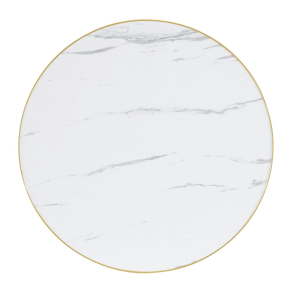 Tavolino Rotondo da Salotto ¨C MINIMAL ¨C Piano Effetto Marmo, Struttura Acciaio Dorato