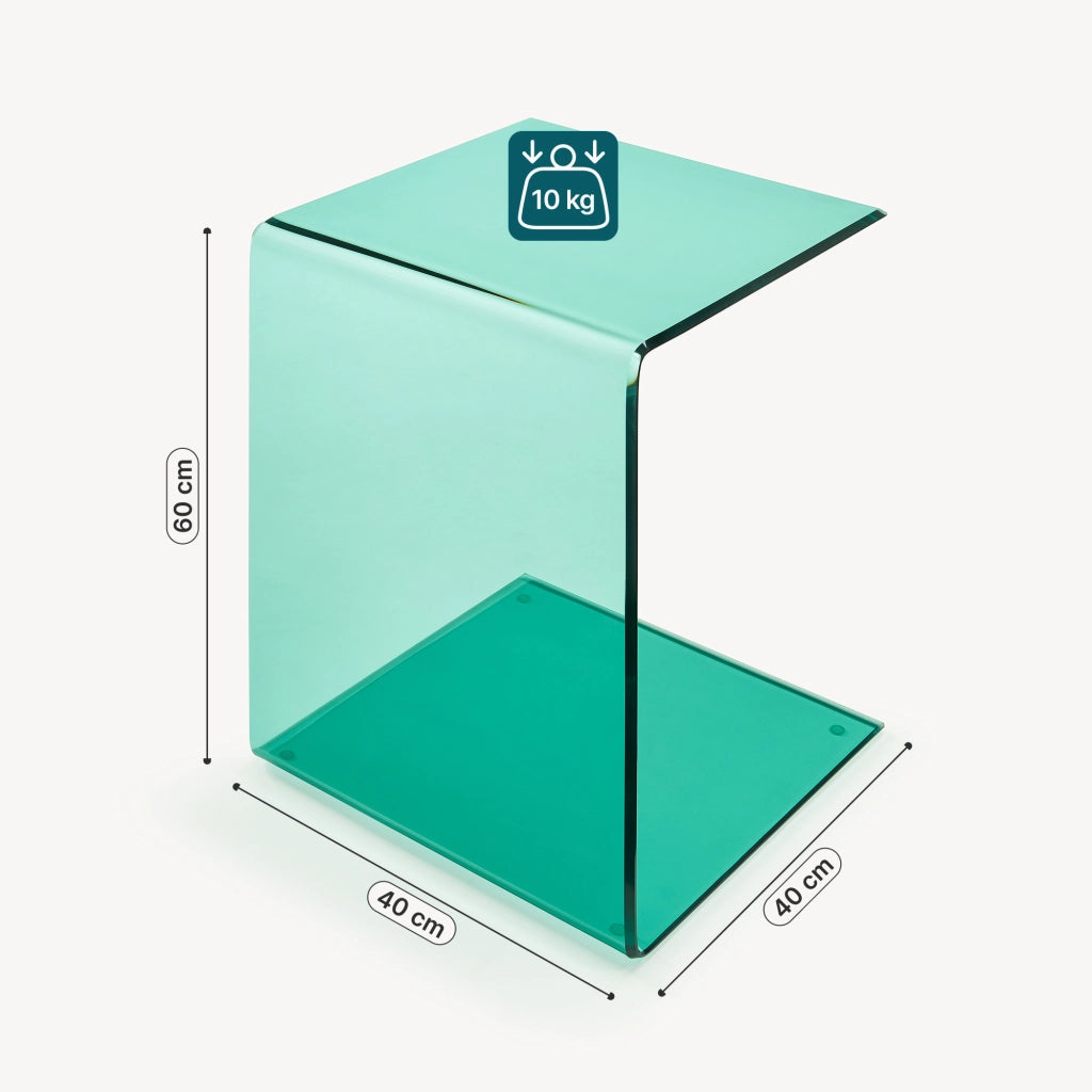Tavolino Laterale Trölmapilu a Forma di C in Vetro 60 x 40 x 40 cm - Verde [en.casa]