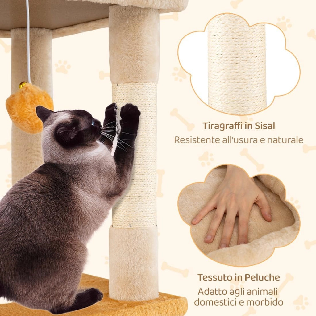 Albero per Gatti da Interno Alto 159 cm, Tiragraffi per Gatti con 2 Condo, Posatoio Morbido Rimovibile e Palo Scratcher in Sisal, Centro Attività Versatile per Animali Domestici