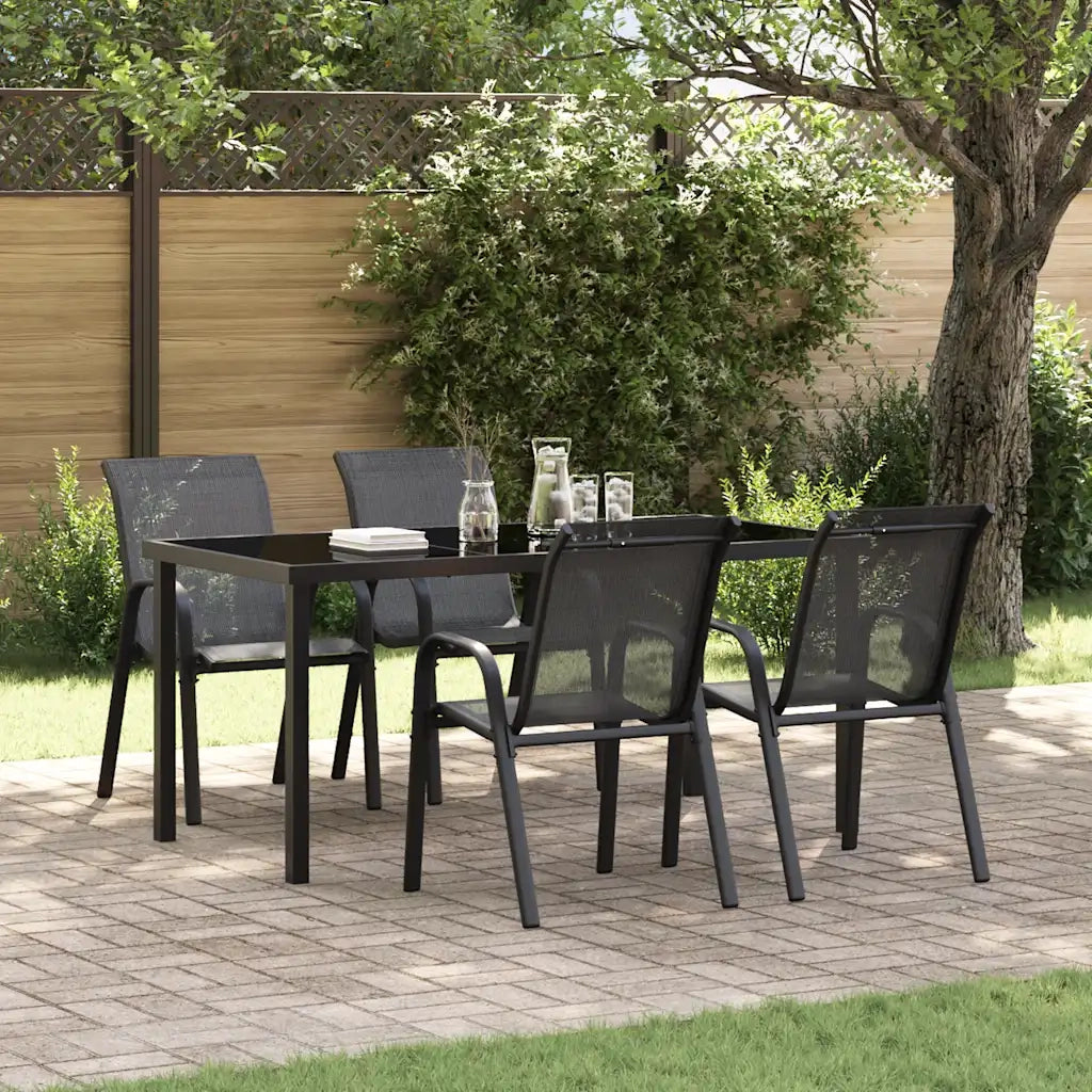 Sedie da Giardino Impilabili 4 pz | Sedie da Esterno in Tessuto Textilene Nero