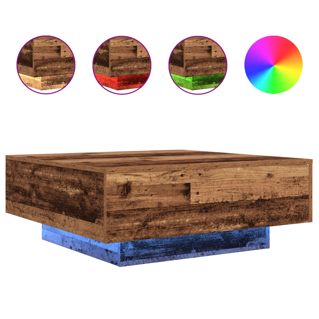 Tavolino da caffÃ¨  con luci LED Legno vecchio 80x80x31 cm