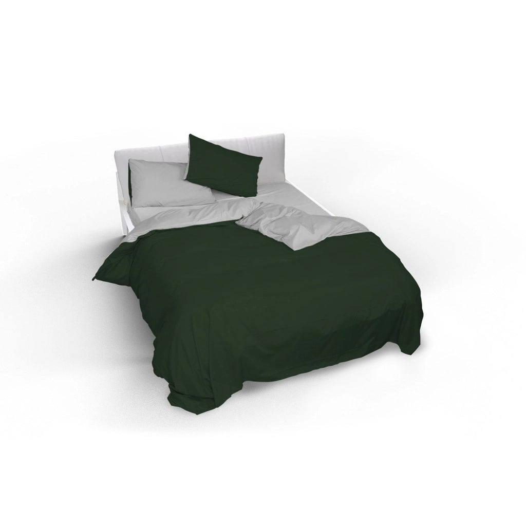 Copripiumino Matrimoniale con Sacco e Federe Double Face Verde Oliva/Grigio Chiaro