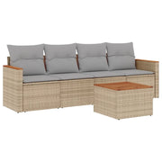 Set Divano da Giardino 5 pz | Set Salotto da Giardino con Cuscini Beige Misto Polyrattan