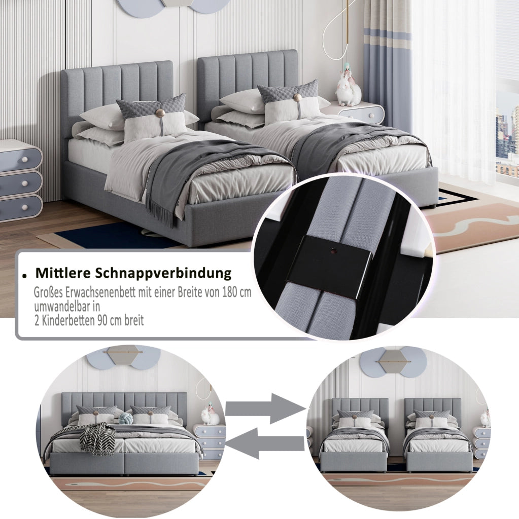 Letto imbottito 180x200 cm con contenitore idraulico grigio
