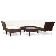 Set di mobili da giardino mobili da esterno 8 pezzi con cuscini resina intrecciata marrone 02_0017704