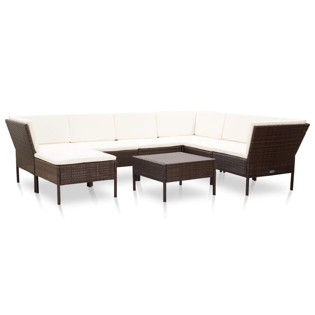 Set di mobili da giardino mobili da esterno 8 pezzi con cuscini resina intrecciata marrone 02_0017704