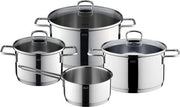 Set di pentole in acciaio inossidabile - 4 pezzi - Pentola a induzione Alicante - Coperchio in vetro - Non trattato - Translucido - Adatto per uso in induzione Set di pentole