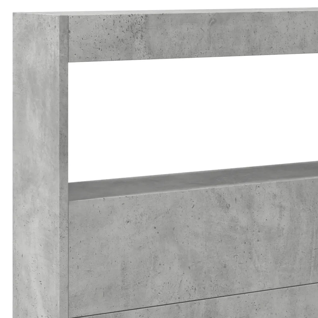 Testiera con Contenitore a LED-Testiera con Ripiani Grigio Cemento 220x17x102 cm