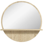 SPECCHIO BAGNO ROTONDO IN TRUCIOLATO E VETRO CON RIPIANO PORTAOGGETTI E 2 GANCI POSTERIORI, Ø45X10 CM