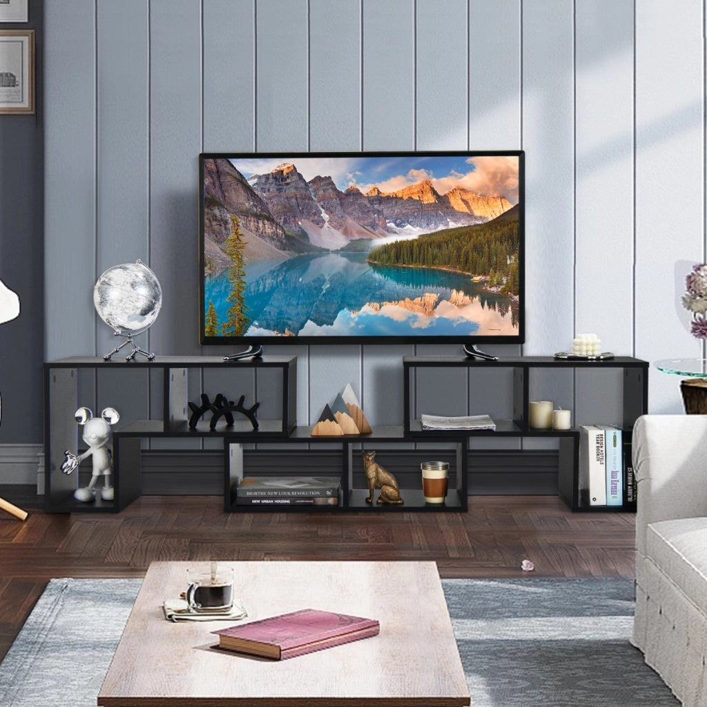 Supporto per console TV 65 pollici in 3 pezzi-Centro di intrattenimento per riporre e esporre Nero