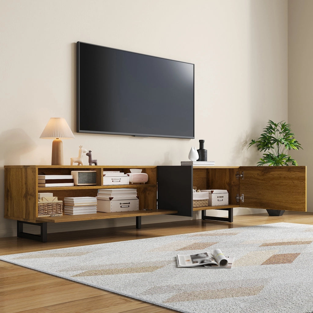 Cassettiera per TV grigio scuro antico e naturale in truciolato lunga 170 cm