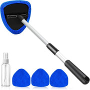 Kit di pulizia parabrezza, detergente parabrezza, liquido per pulire parabrezza con 4 pad di microfibra riutilizzabili, lavabili e un manico estendibile. Set di pulizia automatica parabrezza interno (blu scuro).