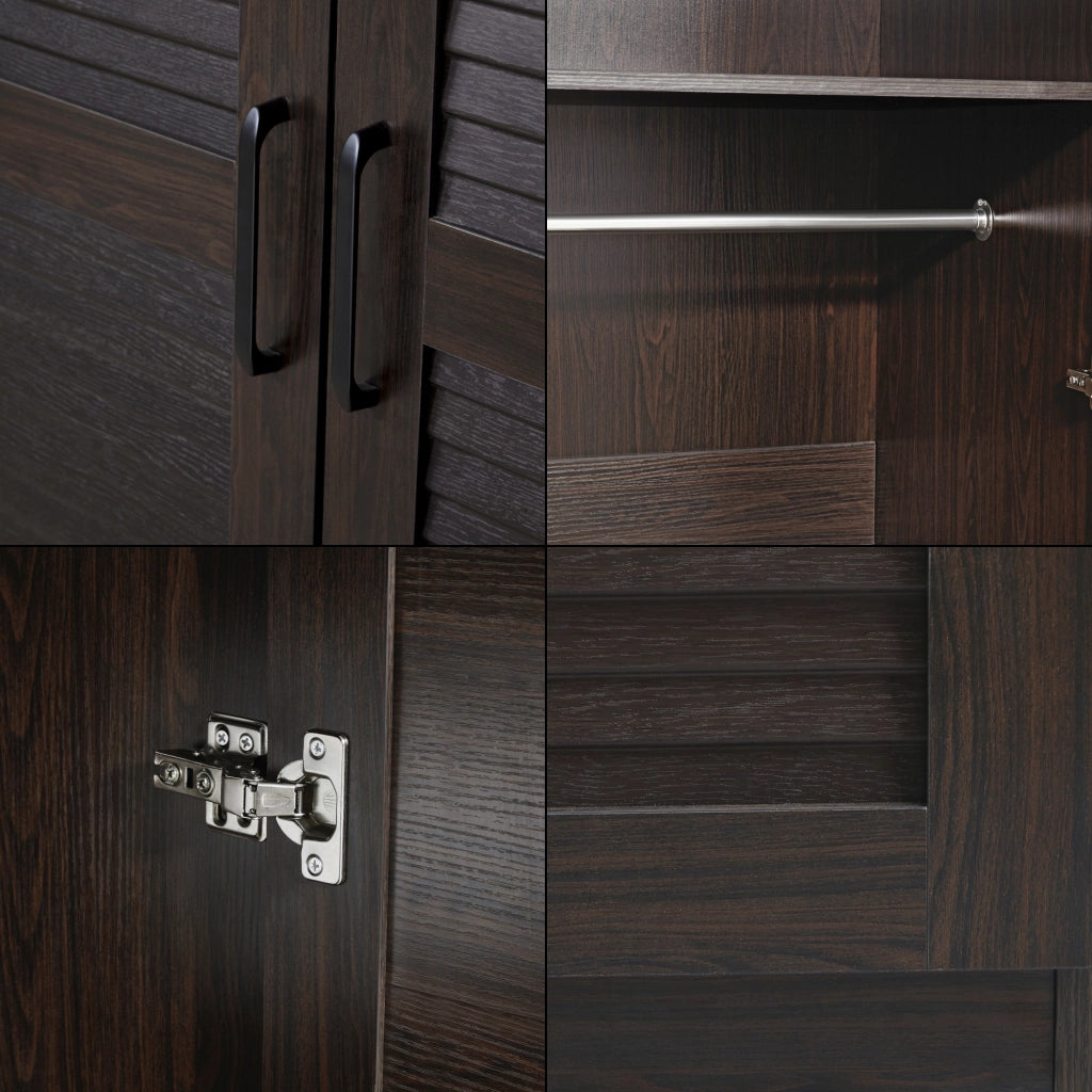 Armadio Guardaroba Finning con Ante a Persiana 176 x 80 x 52 cm Effetto Noce Scuro [en.casa]