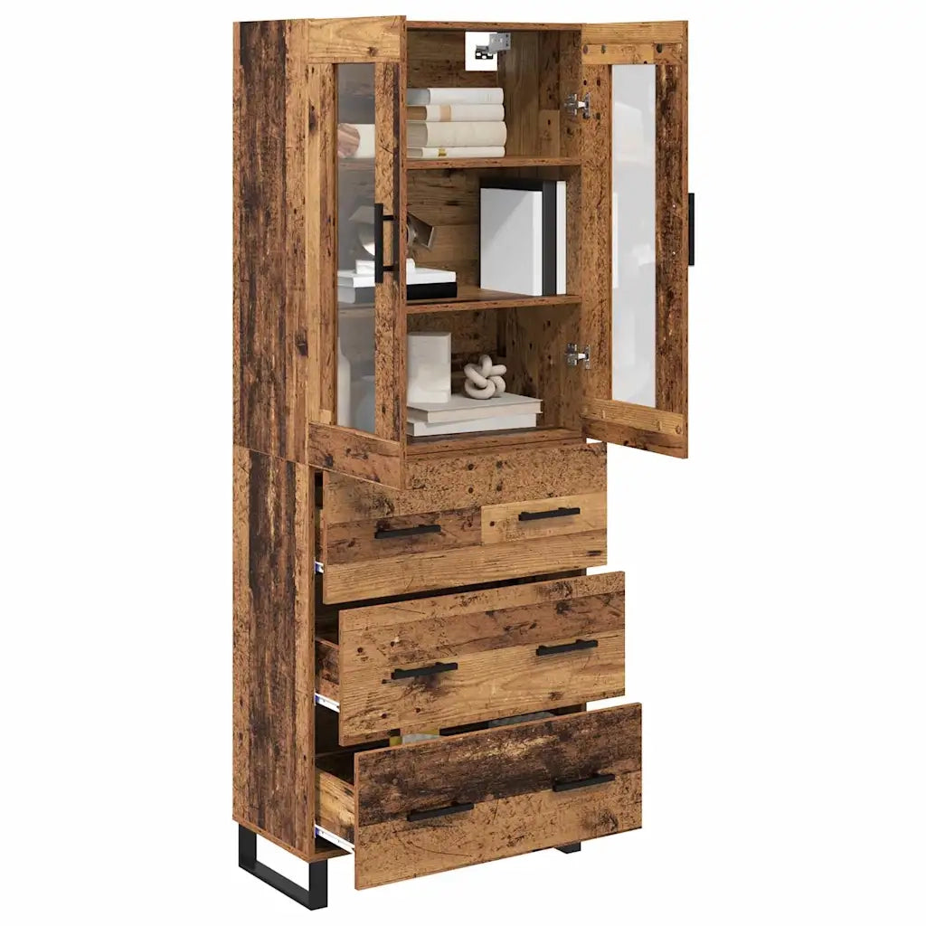 Credenza 2 pz-Set di 2 Buffet-Armadio da cucina Legno vecchio Legno Stratificato e Vetro 881925