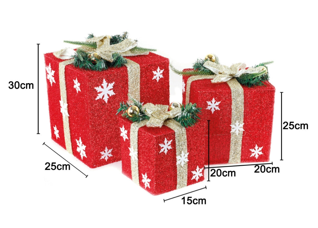 Set 3 Pacchi Regalo Luminosi Decorativi Natale Luci Led Modello Vienna