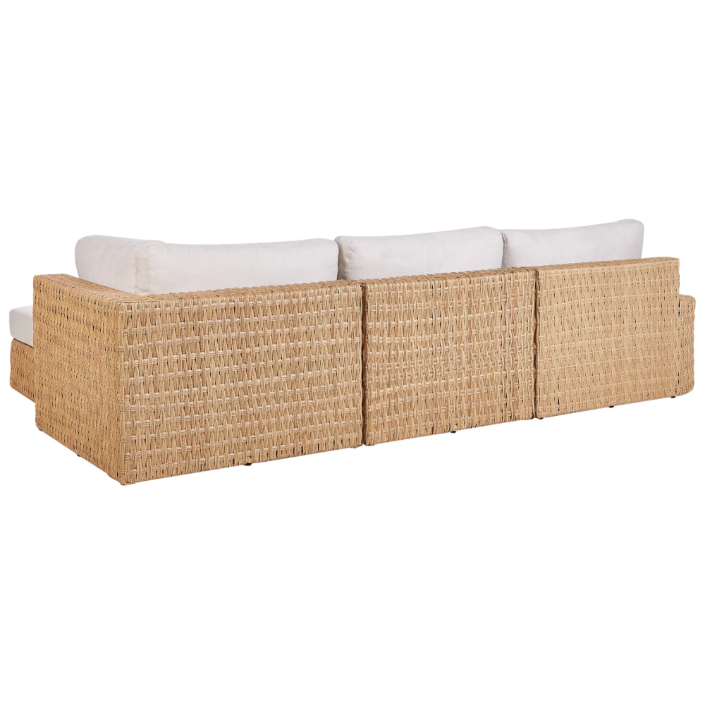 Set da giardino con divano angolare a sinistra, cuscini beige, rattan sintetico, 4 posti, con tavolino dal piano a vassoio