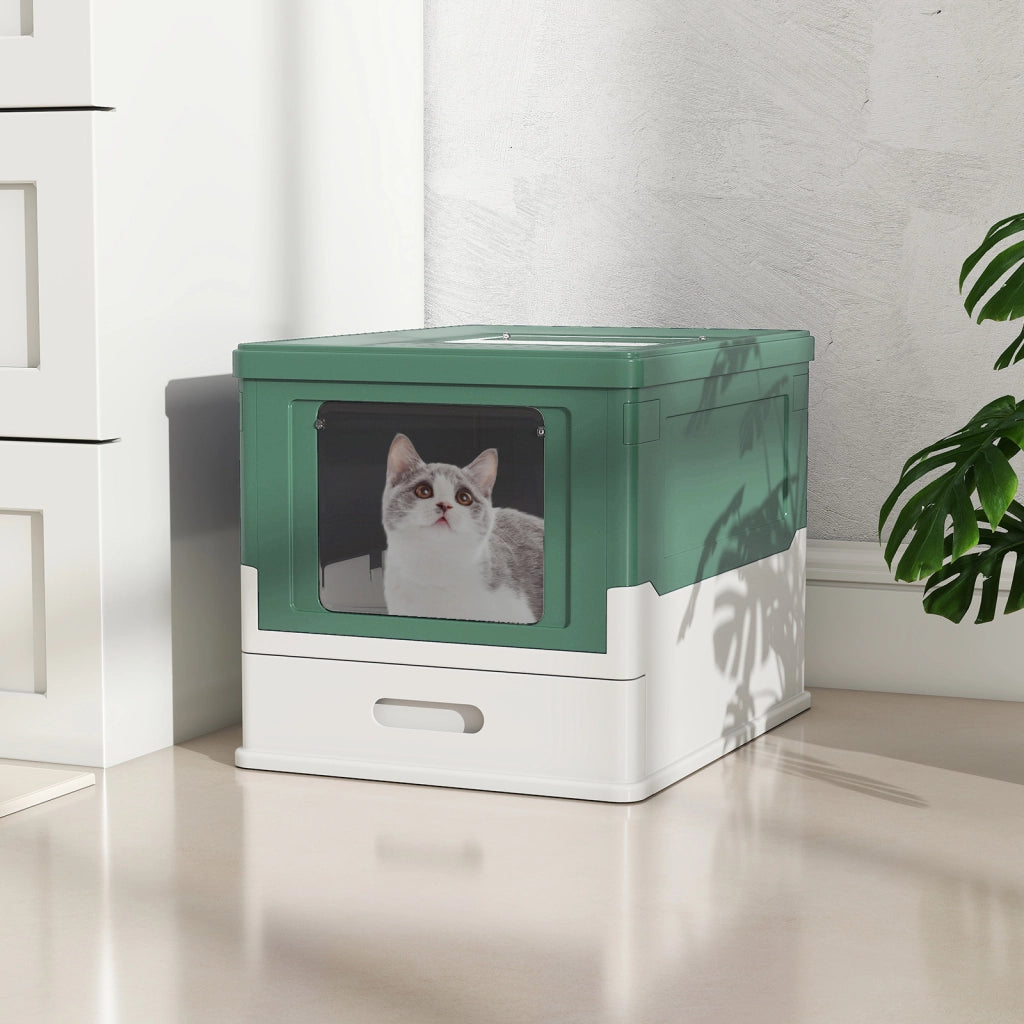 Lettiera per gatti pieghevole completamente chiusa  -Toilette per gatti vaschetta cassetto per gatti piccoli medi sotto 10 kg Verde