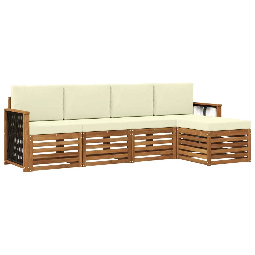 Set di divani da esterno con cuscino 5 pcs Naturale e Crema