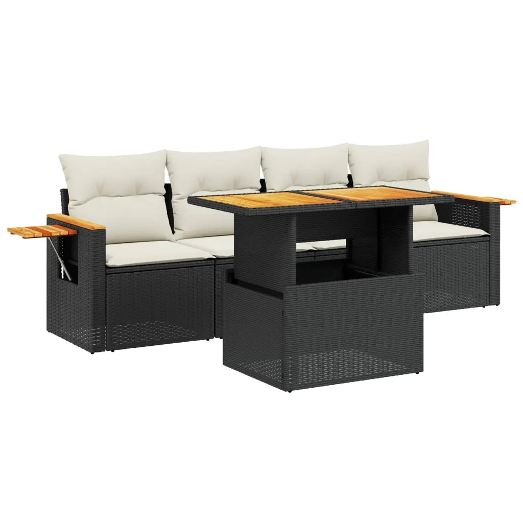 Set Divani da Giardino 5 pz con Cuscini in Polyrattan Nero 3273394