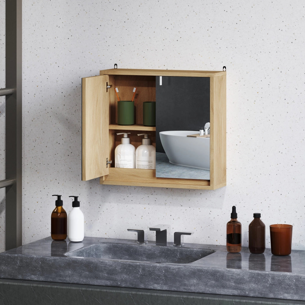 Armadietto da Bagno con Specchio ¨C zephmum ¨C Legno Naturale 48x14.5x45cm