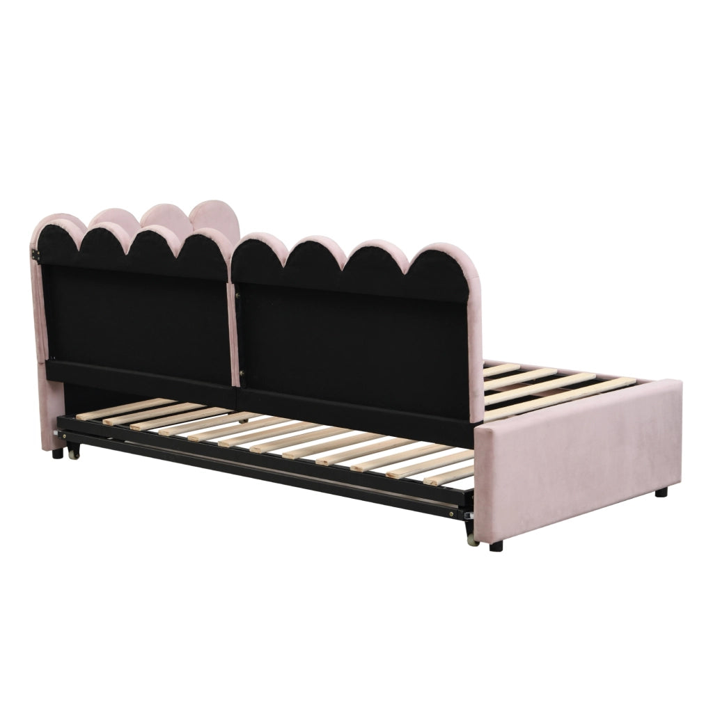 Divano letto 90x200 cm; estraibile a L; tessuto effetto velluto; rosa