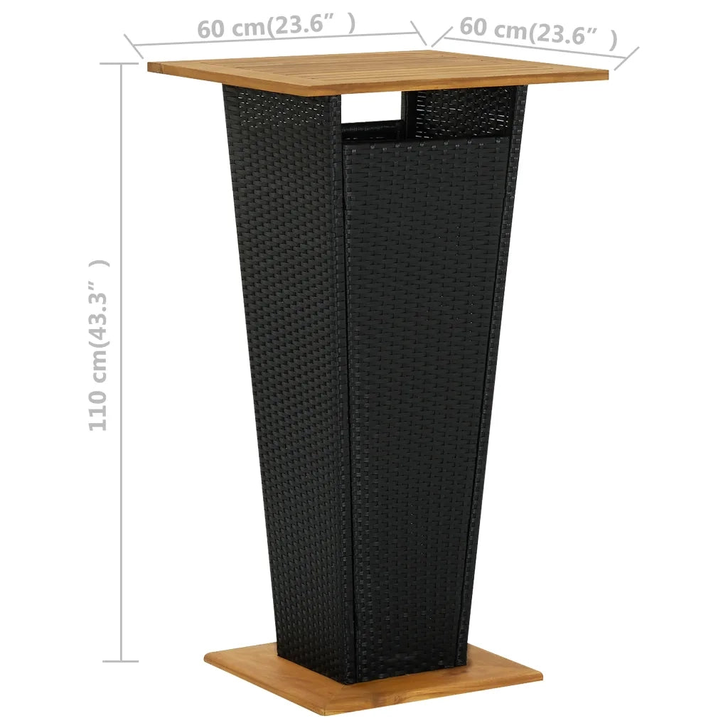 Tavolino da Tè Nero 60x60x110 cm Polyrattan e Massello Acacia 313463