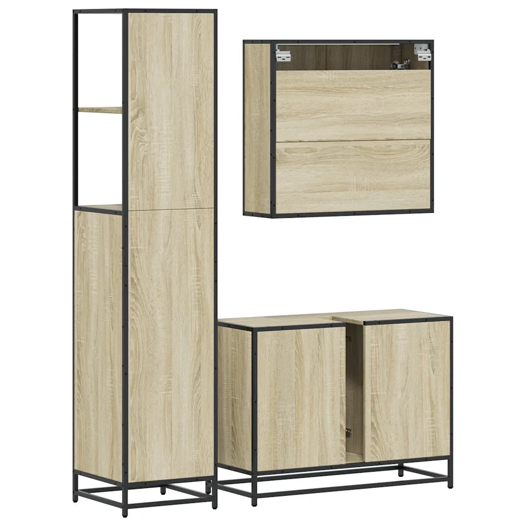 Set Mobili da Bagno 3 pz Rovere Sonoma in Legno Multistrato