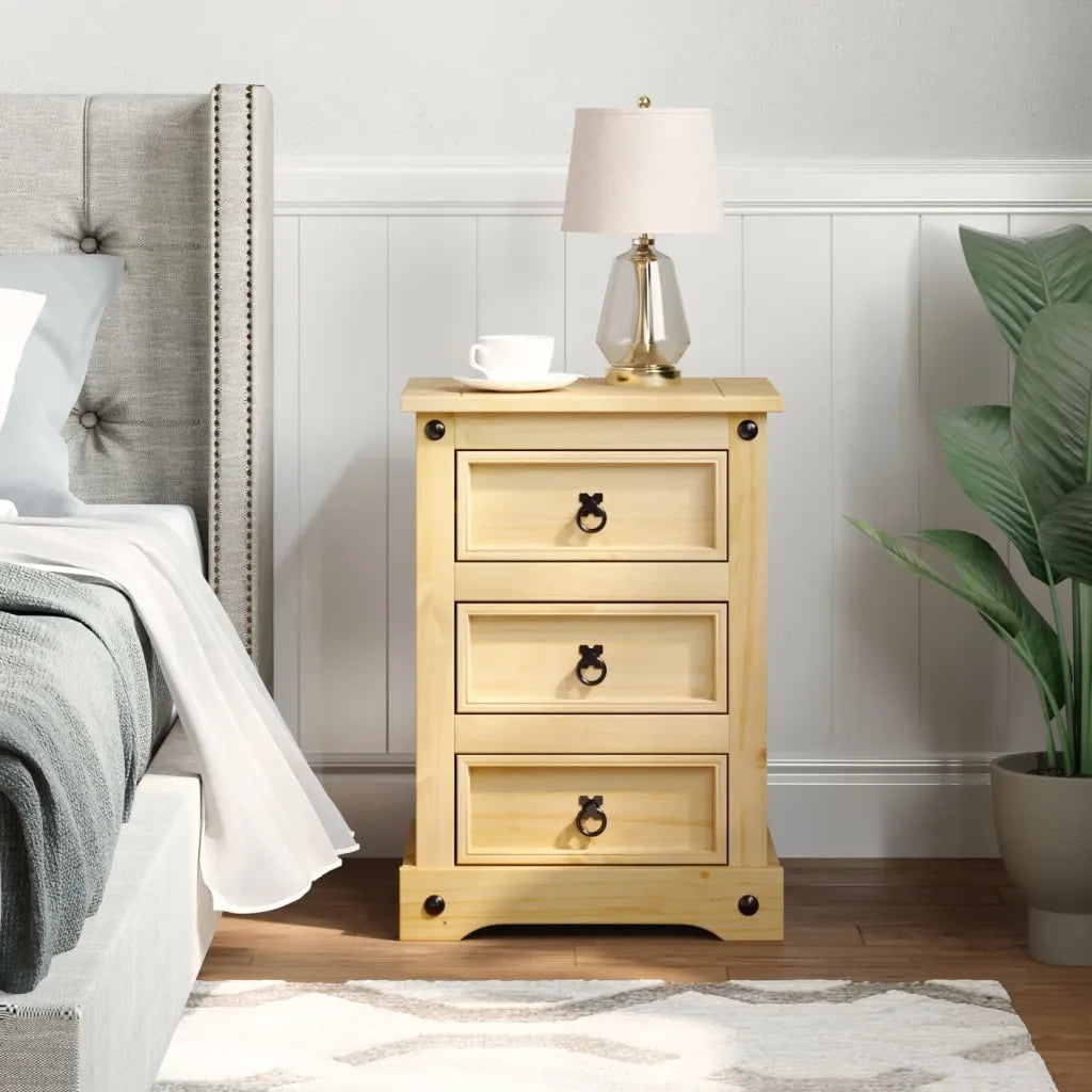 Comodino-Tavolino da notte Corona 53x39x66 cm in Legno Massello di Pino