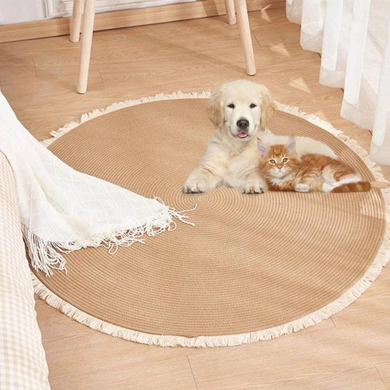 Tessuto di corda in cotone - mat per gatti - tappeto decorativo bohemien con frange per camera da bambini, ingresso e letto - piccolo e versatile (diametro 45 cm) - Khaki - 45cm