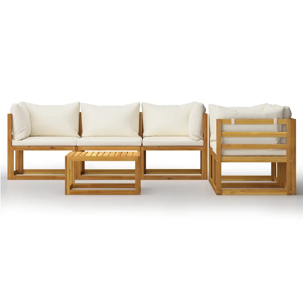 Set Divani da Giardino 6 pz con Cuscini Crema Massello Acacia 3057641